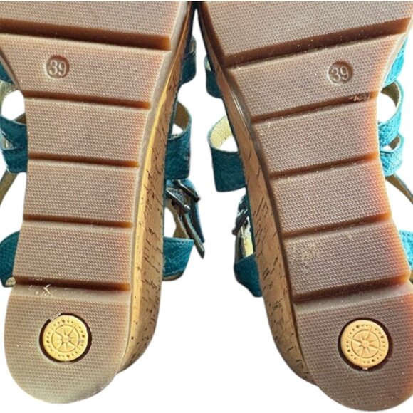 Bussola Marseille Cage Wedge "Snake" Leather Sandals - Turquoise - 39/8.5 - Picture 10 of 14